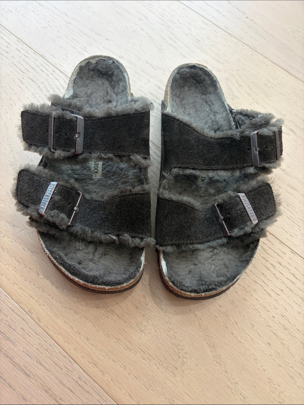 Birkenstock Women's Brown Fur-Lined Suede Double-Buckle Sandals size 39